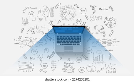 Laptop and Technology, Text various -  modern Idea and Concept Vector illustration Business  with icon,arrow,world,Text 10%-100%.