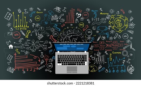 Laptop and Technology, Text various -  modern Idea and Concept Vector illustration Business  with icon,arrow,world,Text 10%-100%.