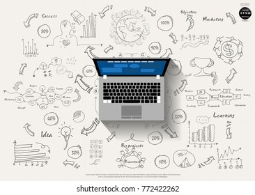 Laptop and Technology, Text various -  modern Idea and Concept Vector illustration Business  with icon,arrow,world,Text 10%-100%.