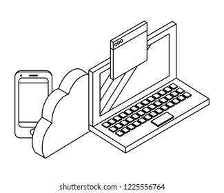 Laptop and techonlogy elements black and white