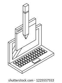Laptop and techonlogy elements black and white