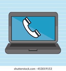 laptop with telephone blue isolated icon design, vector illustration  graphic 