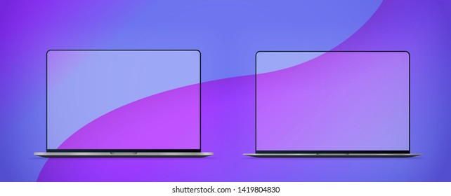 Laptop template. Flat style pc border. Simple modern colorful design. Realistic gadget concept with empty screen. UI, UX, GUI for computer app. Black and white, bright colors. Vector illustration