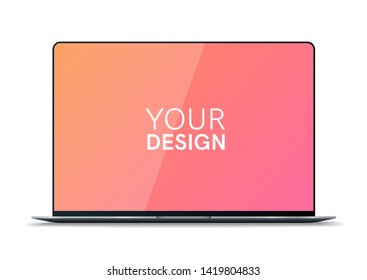 Laptop template. Gray. Flat style pc border. Simple modern colorful design. Realistic gadget concept with empty screen. UI, UX, for computer app. Black and white, bright colors. Vector illustration