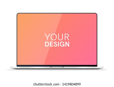 Laptop template. White. Flat style pc border. Simple modern colorful design. Realistic gadget concept with empty screen. UI, UX, for computer app. Black and white, bright colors. Vector illustration