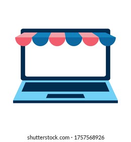 laptop with tent design of Shopping online ecommerce market retail and buy theme Vector illustration