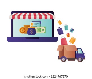 laptop with tent and gift box