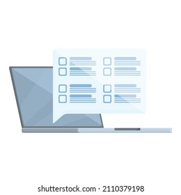 Laptop test quiz icon cartoon vector. Online exam. Digital computer