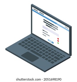 Laptop test result icon isometric vector. Computer online list. Paper form test result