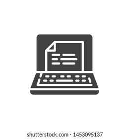 Laptop with text filevector icon. filled flat sign for mobile concept and web design. Online reading glyph icon. e learning symbol, logo illustration. Vector graphics