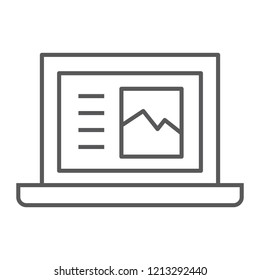 Laptop thin line icon, computer and digital, notebook sign, vector graphics, a linear pattern on a white background, eps 10.