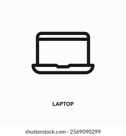 Laptop thin line icon or logo. Symbol or sign on business or finance ui theme. Vector line illustration.