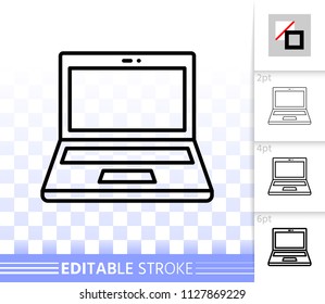 Laptop thin line icon. Outline sign of personal computer. Notebook linear pictogram with different stroke width. Simple vector symbol, transparent background. Laptop editable stroke icon without fill