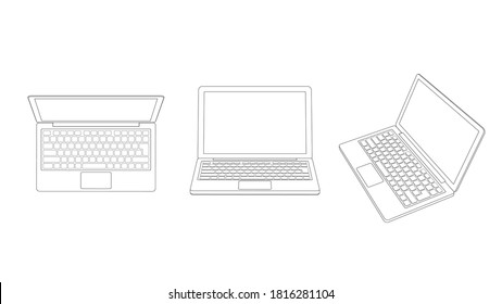 Laptop three patterns illustrations by line drawing