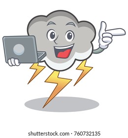 With laptop thunder cloud character cartoon