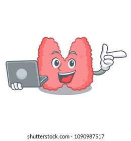 With laptop thyroid character cartoon style