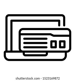 Laptop and ticket icon. Outline laptop and ticket vector icon for web design isolated on white background