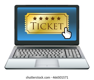 laptop with ticket on screen