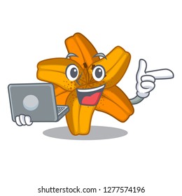 With laptop tiger lily flower in cartoon form