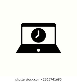 laptop, time, clock black icon, isolated icon in light background, perfect for website, blog, logo, graphic design, social media, UI, mobile app