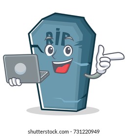 With laptop tombstone character cartoon object