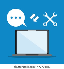 laptop tools bubble call center technical service icon. Colorful design. Vector illustration