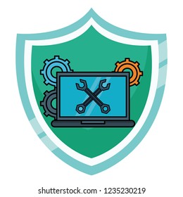 Laptop with tools and gears