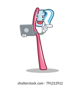 With laptop toothbrush character cartoon style
