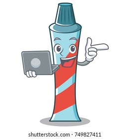 With laptop toothpaste character cartoon style