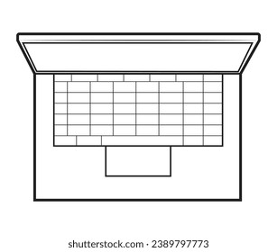 A laptop from top angle in outline and vector.
