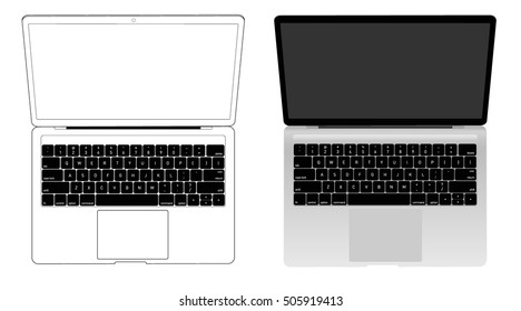 Laptop top view with black keyboard outline