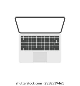 Laptop top view. White screen display. Computer mockup. Vector illustration in flat style isolated.