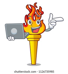 With laptop torch character cartoon style