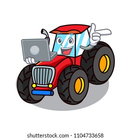 With laptop tractor character cartoon style