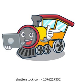 With laptop train character cartoon style