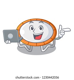 With laptop trampoline jumping shape cartoon realistic icon