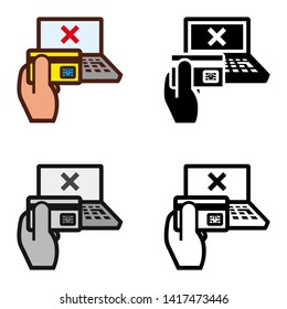 Laptop Transaction Error Icon in Different Color and Style
