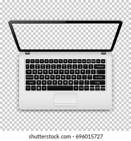 Laptop with transparent screen isolated on transparent background. Top view. Vector illustration.