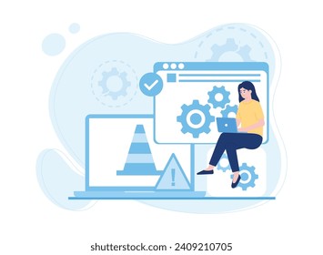 laptop troubleshooting concept under constuction eror service trending concept flat illustration