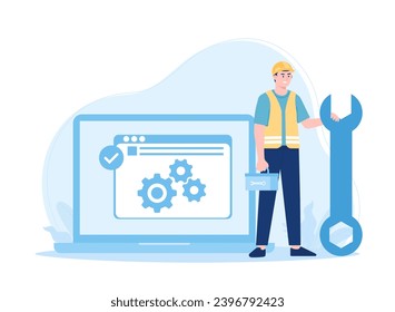 laptop troubleshooting service trending concept flat illustration