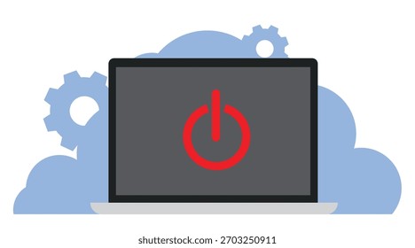 laptop with turn off button icon on screen