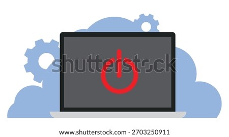 laptop with turn off button icon on screen
