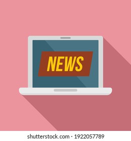 Laptop tv news icon. Flat illustration of laptop tv news vector icon for web design