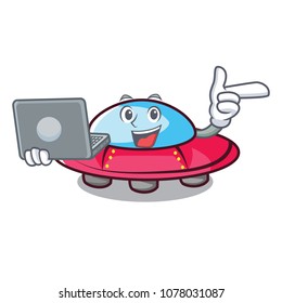 With laptop ufo character cartoon style