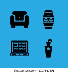 laptop, umbrella stand, armchair and drum icons vector in sample icon set for web and graphic design