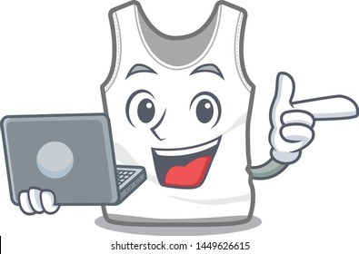 With laptop undershirt in the a mascot shape