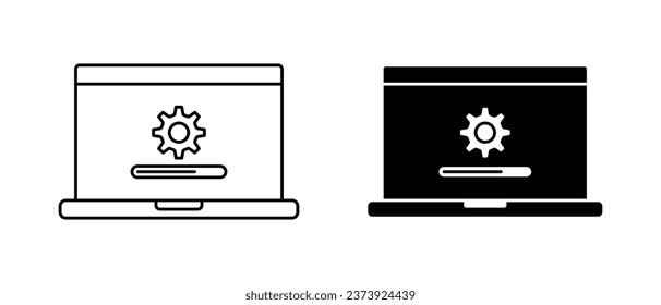 Laptop update icon vector set. Software symbol. Gear sign