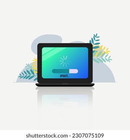 Sistema de actualización de portátiles en pantalla. Actualizar ilustración vectorial de diseño de instalación de software