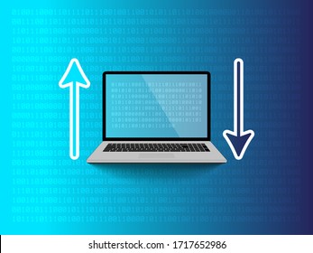 Laptop With Upload And Download Arrows. Internet Speed Concept. Vector Illustration