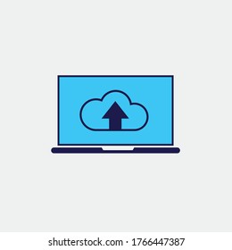 laptop upload vector icon technology